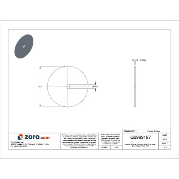 Manufacturer Varies Fender Washer, For Screw Size 1/4" ,Steel Zinc Plated Finish, 5 PK Z0484