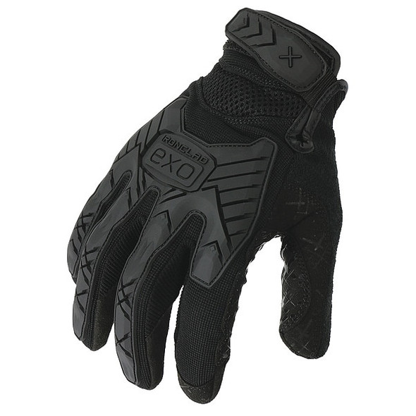 Tactical Glove, Synthetic Suede Palm, 10-1/4" Length, Hook-and-Loop Cuff, Full Finger, Black