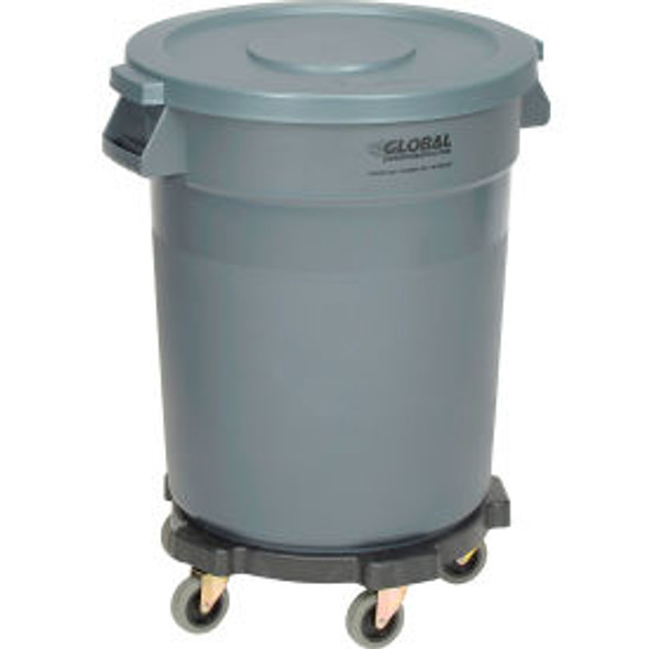 Global Industrial Plastic Trash Can with Lid & Dolly - 20 Gallon Gray