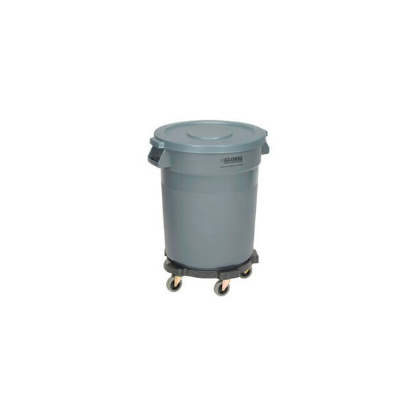 Global Industrial Plastic Trash Can with Lid & Dolly - 20 Gallon Gray