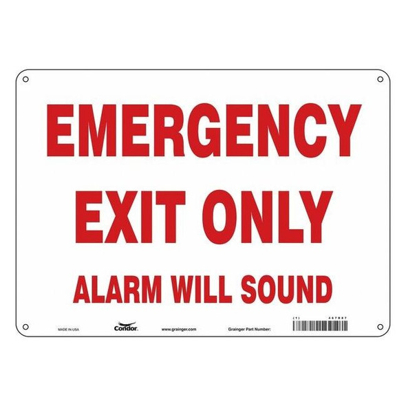 Exit Sign, Plastic, 14" W, 10" H, Emergency Exit Only Alarm Will Sound, White