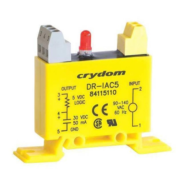 Crydom Input/Output Relay,50mA,DIN Rail,Yellow DR-IAC5