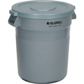 Global Industrial Plastic Trash Can with Lid - 10 Gallon Gray