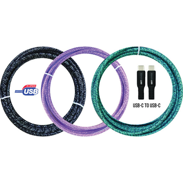 GetPower 10 Ft. USB-C to USB-C Braided Power Delivery Cable Pack of 12
