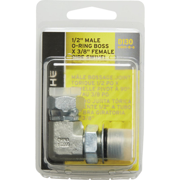 Apache 1/2 In. Male O-Ring x 3/8 In. Female Pipe Swivel 90 Deg Hydraulic Hose Adapter