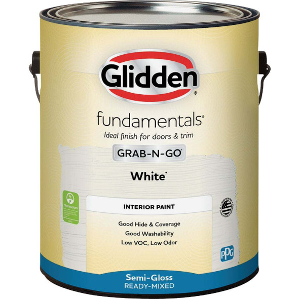 Glidden Fundamentals Grab-N-Go Semi-Gloss Interior Paint, White, 1 Gal.