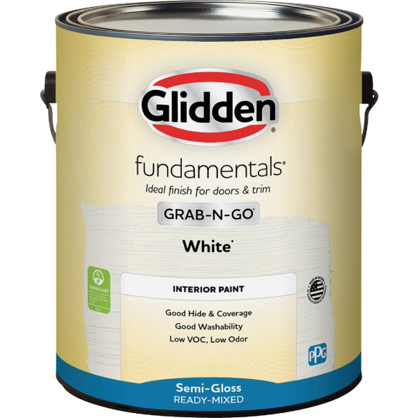 Glidden Fundamentals Grab-N-Go Semi-Gloss Interior Paint, White, 1 Gal.