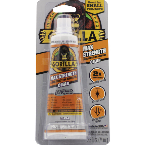 Gorilla 2.5 Oz. Clear Max Strength Construction Adhesive 105045