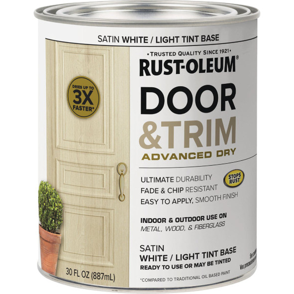 Rust-Oleum Stops Rust 1 Qt. Satin White-Light Tint Base Door and Trim Paint 369389 793917
