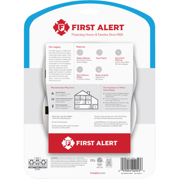 First Alert CO606 Plug-In 120V Electrochemical Carbon Monoxide Alarm with Battery Backup (2-Pack)