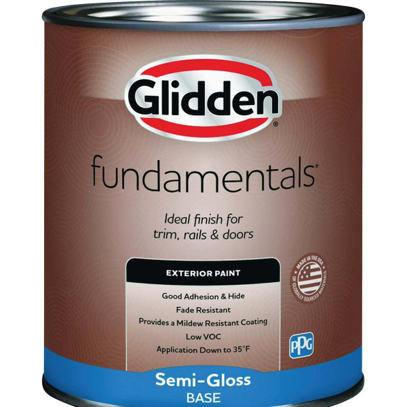 Glidden Fundamentals Exterior Paint Semi Gloss White Pastel Base Quart