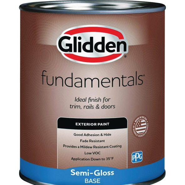 Glidden Fundamentals Exterior Paint Semi Gloss White Pastel Base Quart