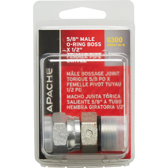 Apache 5/8 In. Male O-Ring x 1/2 In. Female Pipe Swivel Hydraulic Hose Adapter Apache 5/8 In. Male O-Ring x 1/2 In. Female Pipe Swivel Hydraulic Hose Adapter