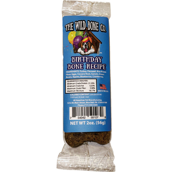 The Wild Bone Company Birthday Bone Dog Treat, 2 Oz. 50109 Pack of 12