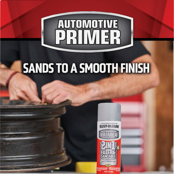 Rust-Oleum Stops Rust Automotive 2 in 1 Filler & Sandable Primer Spray, 12 Oz., Gray