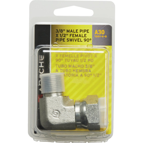 Apache 3/8 In. Male Pipe x 1/2 In. Female Pipe Swivel 90 Deg Hydraulic Hose Adapter