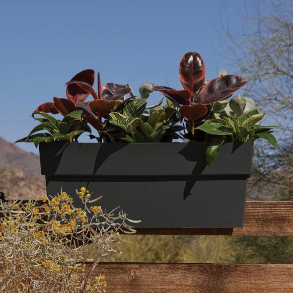 Bloem Finley 24 In. W. Recycled Ocean Plastic Black Rail Planter Bloem Finley 24 In. W. Recycled Ocean Plastic Black Rail Planter