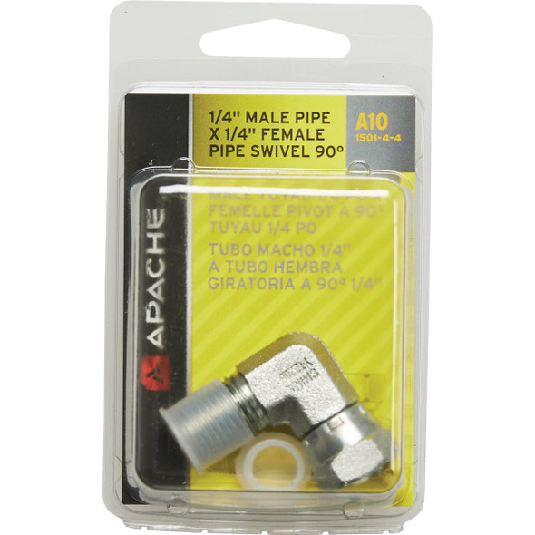 Apache 1/4 In. Male Pipe x 1/4 In. Female Pipe Swivel 90 Deg Hydraulic Hose Adapter Apache 1/4 In. Male Pipe x 1/4 In. Female Pipe Swivel 90 Deg Hydraulic Hose Adapter