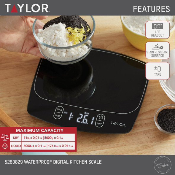 Taylor 11 Lb. Capacity Waterproof Digital Kitchen Scale Taylor 11 Lb. Capacity Waterproof Digital Kitchen Scale