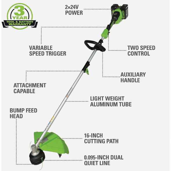 Greenworks 2x24v 16" Strng Trimmer 2123402 724970