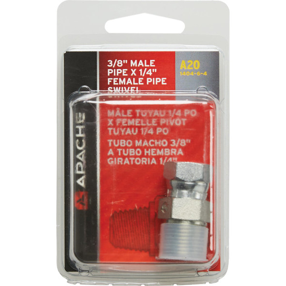 Apache 3-8 In. Male Pipe x 1-4 In. Female Pipe Swivel Hydraulic Hose Adapter 39004250 707958