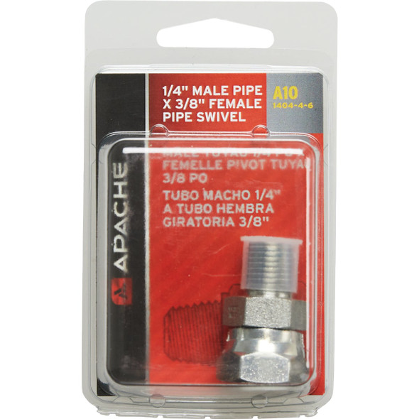Apache 1/4 In. Male Pipe x 3/8 In. Female Pipe Swivel Hydraulic Hose Adapter Apache 1/4 In. Male Pipe x 3/8 In. Female Pipe Swivel Hydraulic Hose Adapter
