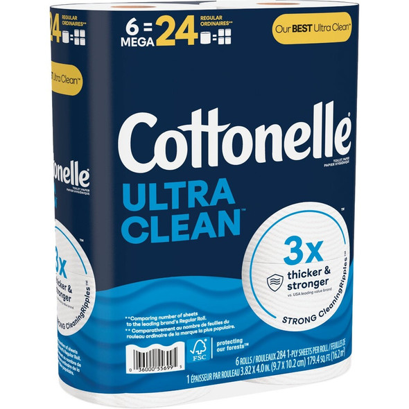 Cottonelle Ultra Clean Strong Toilet Paper (6-Mega Rolls) 55699 Pack of 6 623147