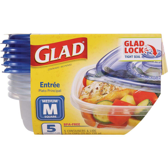 Glad 25 Oz. Clear Square Entree Container (5-Pack) BBP35095