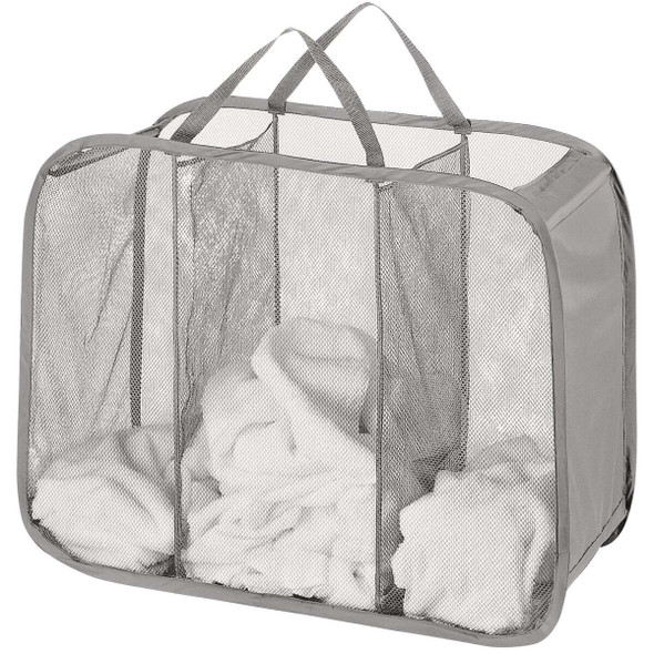 Whitmor Gray Pop and Fold 3-Bin Laundry Sorter Hamper 6880-986-PGRAY