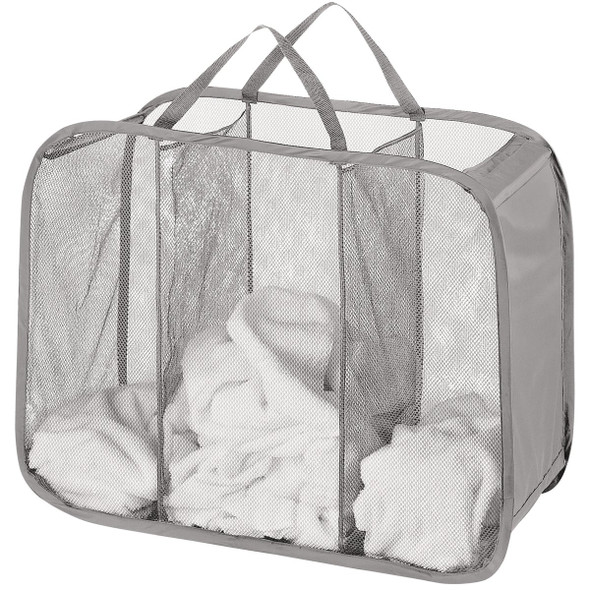 Whitmor Gray Pop and Fold 3-Bin Laundry Sorter Hamper 6880-986-PGRAY
