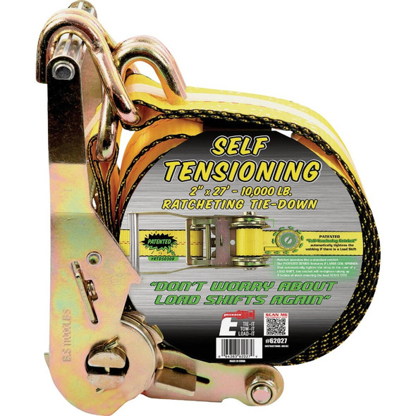 Erickson 2 In. x 27 Ft. Self Tensioning Ratchet Strap with Double "J" Hooks 62027 592015