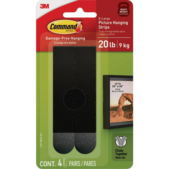 Command 20 Lb. Picture Hanging Strips, Black, 4 Pairs 17217BLK-ES 208724