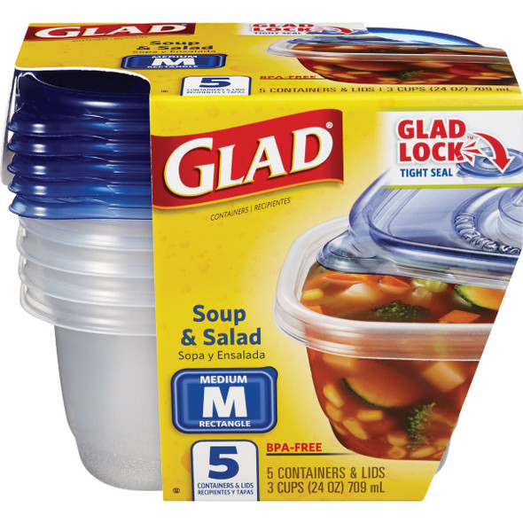 Glad 24 Oz. Clear Rectangle Soup & Salad Container (5-Pack) BBP35093