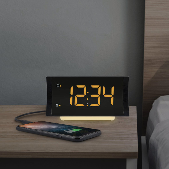 La Crosse Technology Curved LED Alarm Clock with Radio & USB Charging Port 617-2410 620014