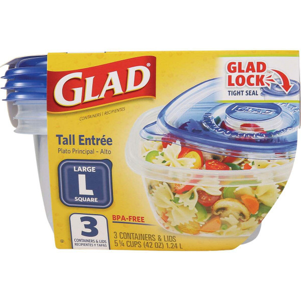 Glad 42 Oz. Clear Square Tall Entree Container (3-Pack) BBP35094