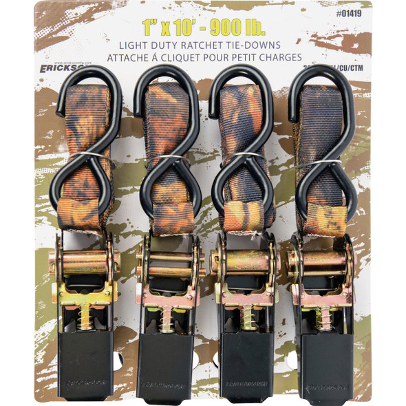 Erickson 1 In. x 10 Ft. Ratchet Tie Down Straps, Camouflage (4-Pack) 01419 588012