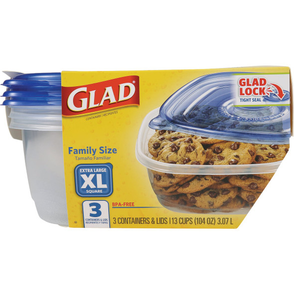 Glad 104 Oz. Clear Square Family Size Container (3-Pack) BBP35097