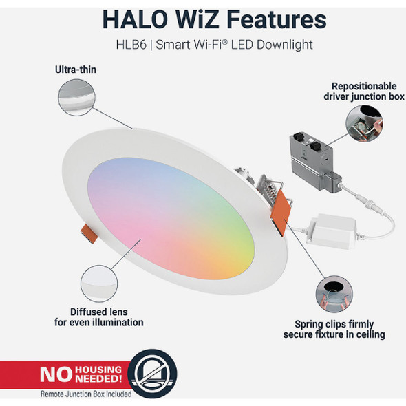 Halo 6 In. White CCT Tunable Smart LED Downlight Connected by WiZ Pro, 900 Lm. HLB6099WZRGBWMWR 568197