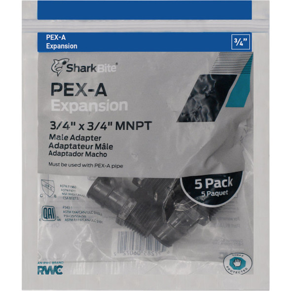 SharkBite 3-4 In. PEX-A x 3-4 In. MNPT Poly Adapter (5-Pack) UA134A5 429524