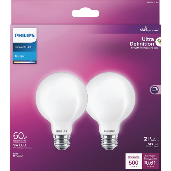 Philips 2pk 60w G25 Dl Led Bulb 575217 532596
