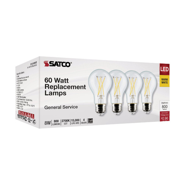 Satco 4pk 8w A19med Led Bulb S12462 547498