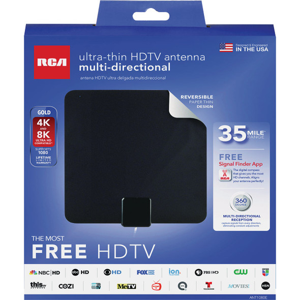 RCA Amplified Ultra-Thin Multi-Directional Indoor HDTV Antenna ANT1080EV