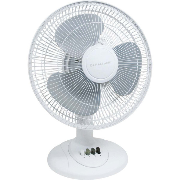 Denali Aire 12 In. 3-Speed White Oscillating Table Fan 1DAFD12E