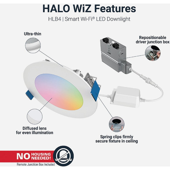 Halo 4 In. White CCT Tunable Smart LED Downlight Connected by WiZ Pro, 600 Lm. HLB4069WZRGBWMWR 547975