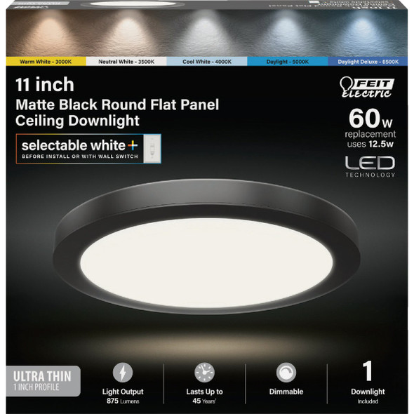 Feit Electric Edge-Lit 11 In. Matte Black Round 6-Way LED Flush Mount Light