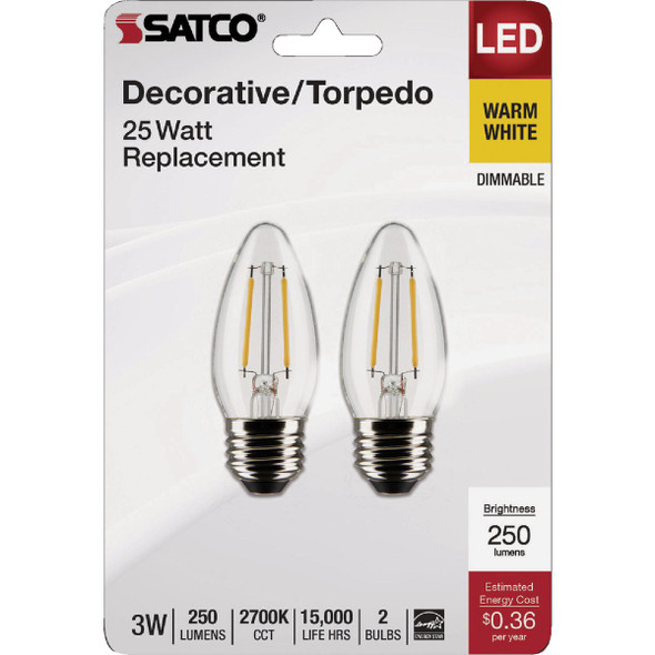 Satco 2pk 3w Led Med Bulb S21832 525038