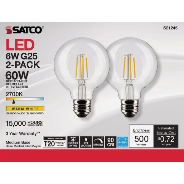 Nuvo 2pk 60w G25 Med Led Bulb S21245 523629