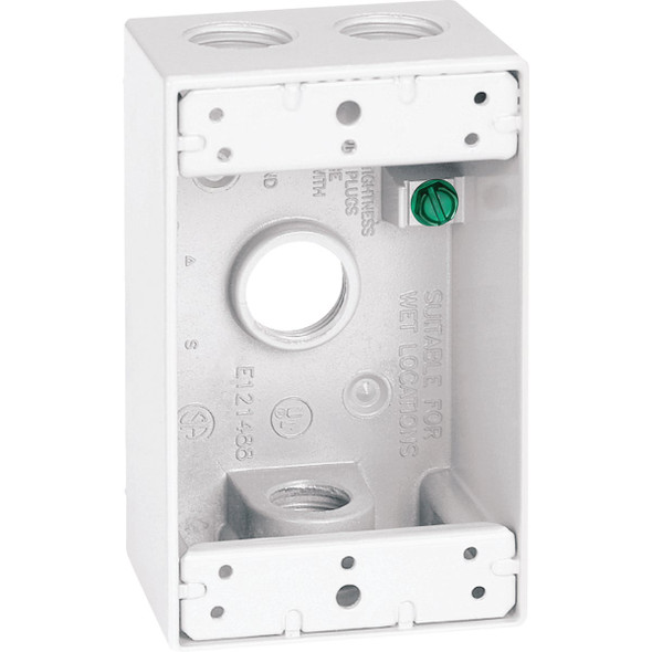 Southwire Single Gang 1/2 In. 4-Hole White Weatherproof Junction Box WB1450W-UPC
