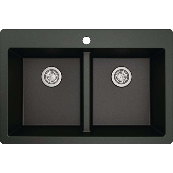 Karran 33 In. x 22 In. Black Quartz Drop-In Double Bowl Kitchen Sink QT-810-BL