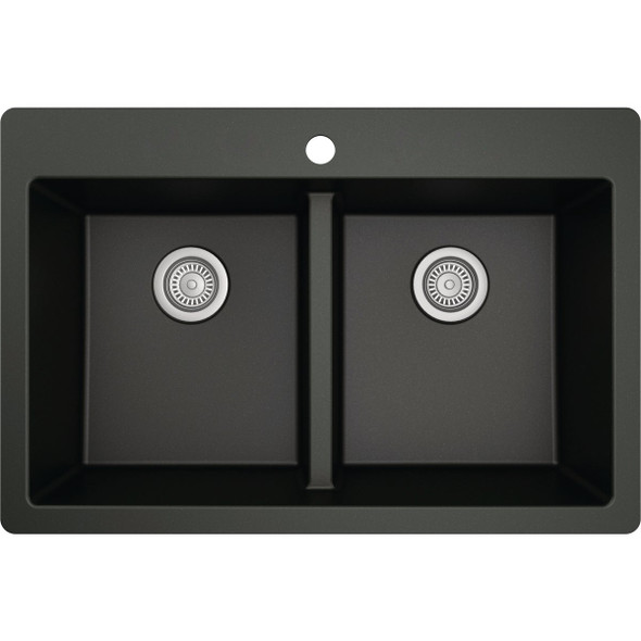 Karran 33 In. x 22 In. Black Quartz Drop-In Double Bowl Kitchen Sink QT-810-BL